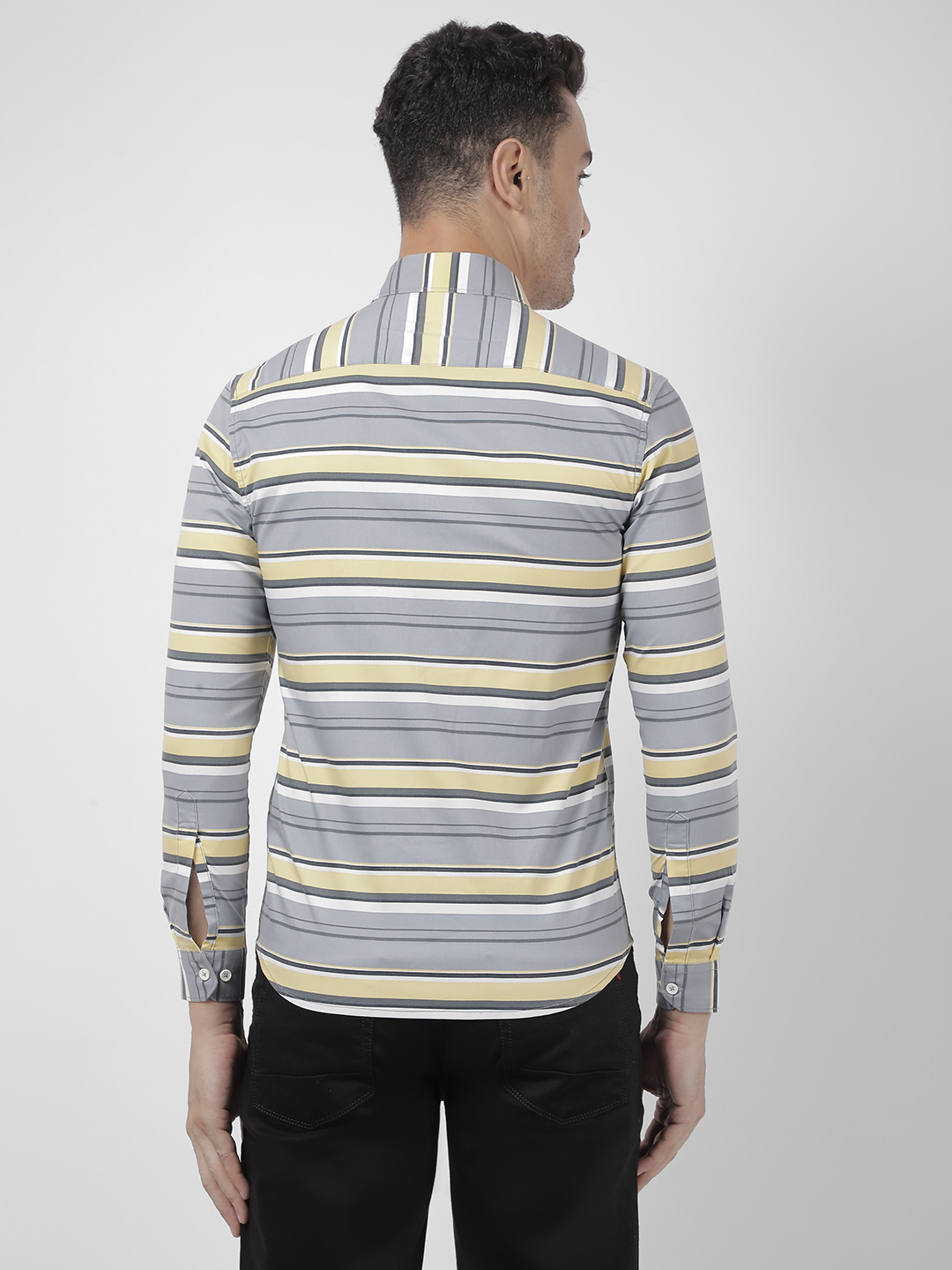 Numero Uno Men Grey Stripes Slim Fit Shirt
